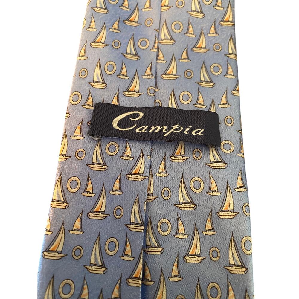 Campia Sailboat Nautical Silk Necktie Blue Boating Tie Made‎ In USA